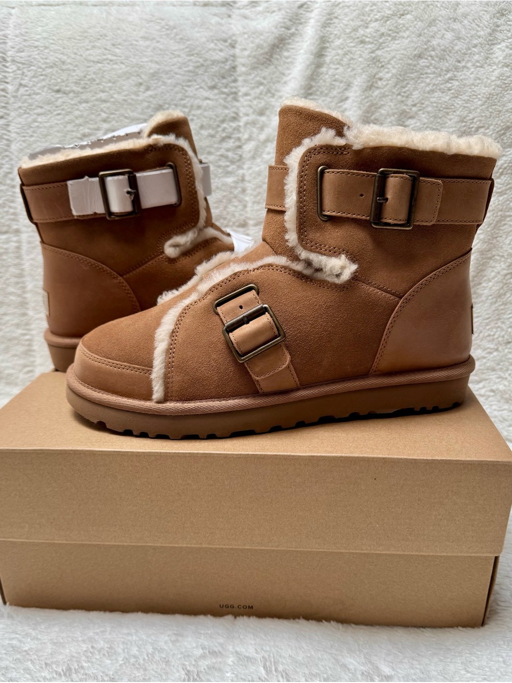 NWT - UGG Chestnut Suede Shearling Buckle Boot